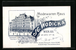 Vertreterkarte Wien, Modewaren-Haus Jg. Wodicka, Am Spitz 16, Frontansicht Des Hotels  - Non Classificati