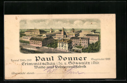 Vertreterkarte Crimmitschau I. Sa. & Gössnitz I. Th., Watte- Und Polsterwollfabrik Paul Donner, Blick Zum Werk  - Non Classificati