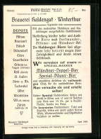 Vertreterkarte Winterthur, Brauerei Haldengut, Rückseite Brauer Mit Bierkrug Und Schutz-Marke  - Non Classificati