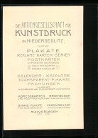 Vertreterkarte Niedersedlitz, Aktiengesellschaft Für Kunstdruck, Gerokstr. 47 Fertigt Plakate, Postkarten, Reklamekar  - Zonder Classificatie