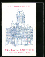 Vertreterkarte Zürich, Buchhandlung C. Wettstein, Sternwarte Urania, Innenseite Mit Kalender 1910  - Zonder Classificatie