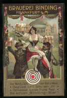Vertreterkarte Frankfurt / Main, Brauerei Binding, Binding Bier, Schützenfest Mit Schützen Und Schankmaid  - Unclassified