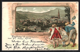 Passepartout-Lithographie Freiburg I. B., Stadtansicht Vom Hebsack Aus, Kinder Blicken Auf Die Stadt  - Other & Unclassified