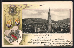 Passepartout-Lithographie Freiburg I. B., Münster, Wappen Und Schwertlilien  - Other & Unclassified