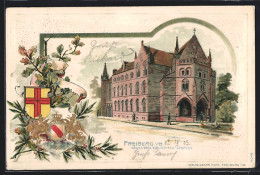 Passepartout-Lithographie Freiburg I. B., Neues Univ. Bibliotheks-Gebäude, Wappen Und Eichenlaub  - Other & Unclassified
