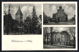 AK Wildeshausen I. Oldbg., Kirche, Rathaus, Wall-Schule  - Wildeshausen