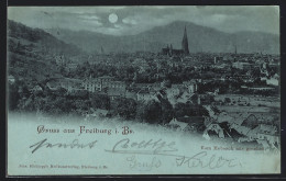 Mondschein-AK Freiburg I. Br., Teilansicht Mit Kirche  - Freiburg I. Br.