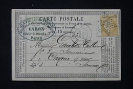 FRANCE - Carte Précurseur De Paris Pour Cayeux / Mer En 1873, Affranchissement Cérès 15ct, étoile 25 - L 87127 - Voorloper Kaarten
