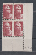 France N° 732 XX  Marianne De Gandon 50 F.brun-rouge En Bloc De 4 Coin Daté Du 23 . 2 . 45, Sans Charnière, TB - 1940-1949