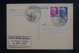 FRANCE - Oblitération Temporaire De Strasbourg Sur Entier Postal Gandon En 1948 - L 153230 - Cartes Postales Types Et TSC (avant 1995)