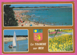 D85 - LA TRANCHE SUR MER -LA PLAGE-LES FLORALIES-LA VENDÉE TOURISTIQUE-CPM Colorisée Grand Format Multivues (3) + Blason - La Tranche Sur Mer