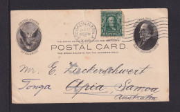 1908 - 1 C. Ganzsache Mit Zufrankatur Ab Brooklyn Nach SAMOA, Nachgesandt Nach TONGA - Storia Postale