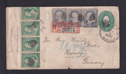 1890 - 2 C. Ganzsache Mit 3x 1 C. Und 5x 2 C. Zufrankiert Als Einschreiben Ab WATERTOWN  ARSENAL Nach Hamburg - Briefe U. Dokumente