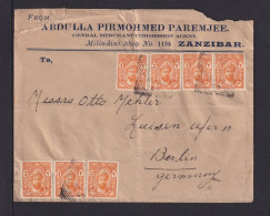 1929 - 7x 3 A. Orange Auf Brief Ab Zanzibar Nach Berlin - Zanzibar (...-1963)