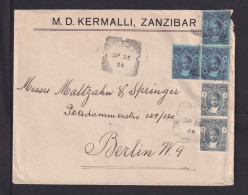 1924 - 2x 1 A. Und 3x 6 A. Auf Brief Ab Zanzibar Nach Berlin - Zanzibar (...-1963)