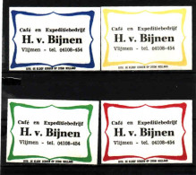 4 Dutch Matchbox Labels, Vlijmen - North Brabant, Café En Expeditiebedrijf H. V. Bijnen, Holland, Netherlands - Boites D'allumettes - Etiquettes