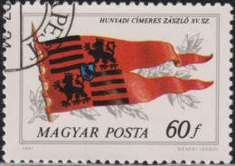 1981 Ungarn ⵙ Mi:HU 3487A, Sn:HU 2689, Yt:HU 2755, Sg:HU 3375, Flag Of The Hunyadi Family, 15th Century - Usado