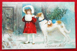 CPA 1908. Enfant, Fillette Et Son Chien. Décor Hivernal. Joyeux Noël - Other & Unclassified