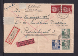 1952 - 2,48 Mk. Mischfrankatur Aus Einschreiben-Eilboten-Rückschein-Brief Ab Berlin Nach Radebeul - Storia Postale