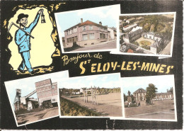 BONJOUR De ST-ELOY-LES-MINES (63) La Poste - La Direction Des Mines - Un Puits - Le Stade - L'Hôtel De Ville  CPSM GF - Saint Eloy Les Mines