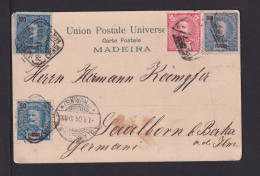 1904 - 25, 50, 100 Und 300 R. Auf Karte Ab Lisboa Nach Deutschland - Briefe U. Dokumente