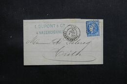 FRANCE - Lettre De Valenciennes Pour Trith-Saint-Léger En 1871, Affranchissement Type Bordeaux 20ct  - L 65137 - 1849-1876: Klassik