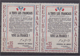 1964 Paire Neuve N°1408 20e Anniversaire Libération Appel 18 Juin Couleur Rouge Décalée Et Juin En Rouge Sur 1 Timbre - Unused Stamps