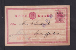 1901 - 1/2 Auf 1/2 P. Überdruck-Ganzsache Ab Bloomfontain Nach Springfontain - Zensur - État Libre D'Orange (1868-1909)