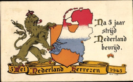 Landkarten CPA Niederlande, 5 Mei Nederland Herrezen 1945, Nederland Bevijd - Andere & Zonder Classificatie