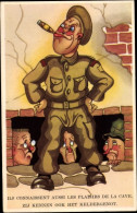 CPA Soldaten Versteckten Sich Vor Ihrem Vorgesetzten, Zigarre, Soldatenhumor - Other & Unclassified