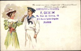 Lithographie Französischer Marinesoldat In Uniform, Frau In Grünem Kleid, Soldatenliebe - Autres & Non Classés