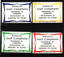 4 Dutch Matchbox Labels, Bergen Op Zoom - North Brabant, Kapsalon Jozef Camphens, Parfumerie - Cosmetica, Netherlands - Matchbox Labels