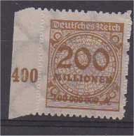Allemagne 1923 N° 309 Percé En Zigzag BdF Neuf ** 200 Mn Bistre - Gebruikt