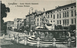 1916-Treviso Conegliano Corso Vittorio Emanuele E Fontana Nettuno, Viaggiata - Treviso