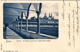 1900-cartolina Pavia La Certosa E Chiostro Grande Con Veduta Della Chiesa Viaggi - Pavia
