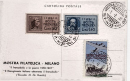 1946-Mostra Filatelica Di Milano Con Bella Affrancatura Varia+erinnofilo - 1946-60: Marcophilia