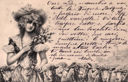 1902-pastorella Con Gregge,cartolina Augurale Viaggiata - Women
