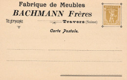 1900circa-Svizzera Travers Intero Postale A Stampa Fabrique De Meubles Bachmann  - Marcofilie