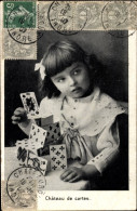CPA Kleines Mädchen Spielt Karten, Kartenhaus - Andere & Zonder Classificatie