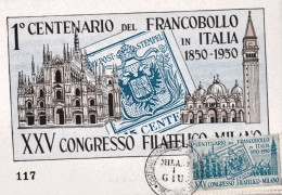 1950-XXV Congresso Filatelico Milano, Con Erinnofilo Azzurro 1^ Centenario Del F - Erinnofilie