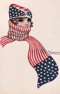 1920circa-Dama Con Sciarpa E Berretto A Stelle E Strisce Disegnatore Nanni, - Women