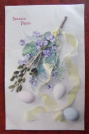Cpa Fête Heureuses Pâques - Fleurs , Rubans - Oeufs - Easter