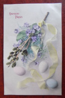 Cpa Fête Heureuses Pâques - Fleurs , Rubans - Oeufs - Ostern