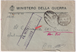 1945-busta Ministero Della Guerra Con Linerae AL MITTENTE IMPOSSIBILE L'INOLTRO  - Marcophilia
