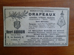 Publicité 13x8cm Henri Audouin Manufacture De Drapeaux Bannière Brassard Insigne Paris - Advertising