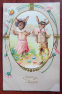 Cpa Fête Joyeuses Pâques - Lapins Humanisés - Surréalisme - Mode - Art Nouveau - Pâques