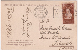 1937-Padova Basilica Di S.Antonio Affrancata 10c. Colonie Estive - Marcophilia