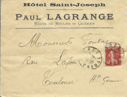 9L2 --- Lettre De 23 GUERET P.Lagrange, Hôtel Saint-Joseph - 1900 – 1949