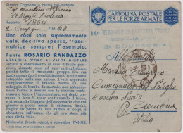 1943-P.M. N. 65 Del 5.9 Su C.F. Fante Rosario Randazzo - Marcophilie