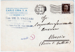 1944-Cartolina Con Intestazione Pubblicitaria Della Carlo Erba Di Milano Affranc - Marcophilie